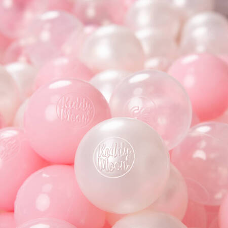 KiddyMoon Plastikowe piłeczki 6cm Zabawka zestaw kulek, pudrowy róż-perła-transparent