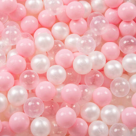 KiddyMoon Plastikowe piłeczki 6cm Zabawka zestaw kulek, pudrowy róż-perła-transparent