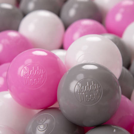 KiddyMoon Plastikowe piłeczki 6cm Zabawka zestaw kulek, szary-biały-róż