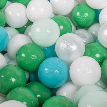 KiddyMoon Plastikowe piłeczki 6cm Zabawka zestaw kulek, turkus-biały-perła-zielony-mięta