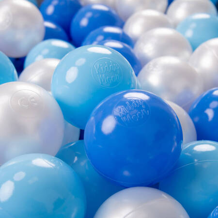 KiddyMoon Plastikowe piłeczki 7cm Zabawka zestaw kulek, babyblue-niebieski-perła