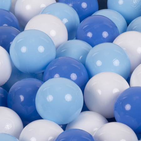 KiddyMoon Plastikowe piłeczki 7cm Zabawka zestaw kulek, biały-babyblue-niebieski