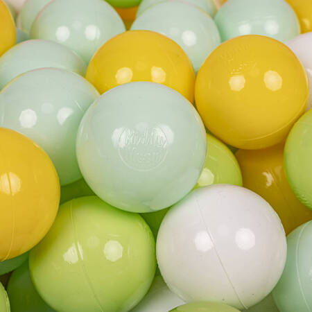 KiddyMoon Plastikowe piłeczki 7cm Zabawka zestaw kulek, biały-mięta-jasny zielony-żółty