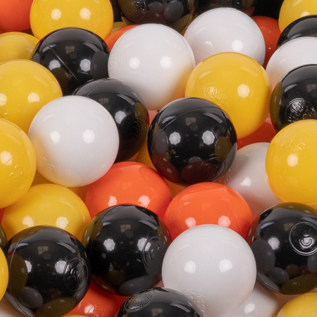 KiddyMoon Plastikowe piłeczki 7cm Zabawka zestaw kulek, czarny-biały-pomarańcz-żółty
