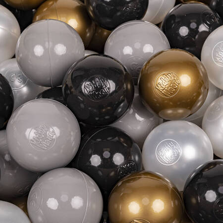 KiddyMoon Plastikowe piłeczki 7cm Zabawka zestaw kulek, czarny-perła-złoty-szary