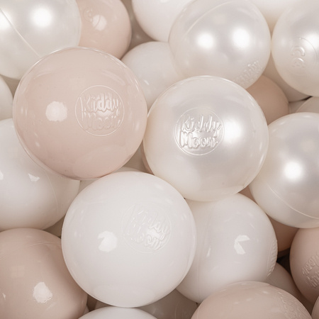 KiddyMoon Plastikowe piłeczki 7cm Zabawka zestaw kulek, pastelowy beż-biały-perła