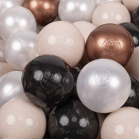 KiddyMoon Plastikowe piłeczki 7cm Zabawka zestaw kulek, pastelowy beż-miedziany-czarny-perła