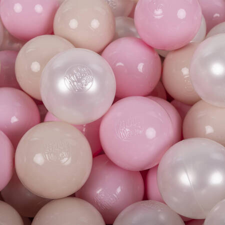 KiddyMoon Plastikowe piłeczki 7cm Zabawka zestaw kulek, pastelowy beż-pudrowy róż-perła