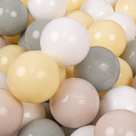 KiddyMoon Plastikowe piłeczki 7cm Zabawka zestaw kulek, pastelowy beż-zielonoszary-pastelowy żółty-biały