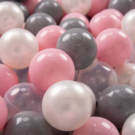 KiddyMoon Plastikowe piłeczki 7cm Zabawka zestaw kulek, perła-szary-transparent-pudrowy róż
