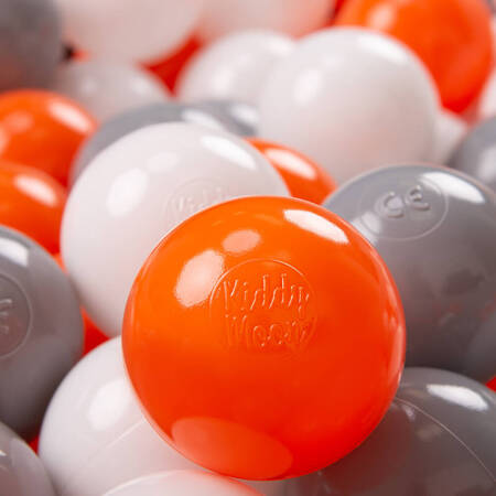KiddyMoon Plastikowe piłeczki 7cm Zabawka zestaw kulek, pomarańcz-szary-biały