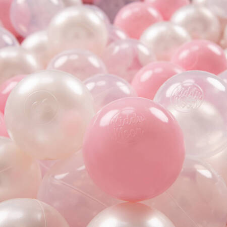 KiddyMoon Plastikowe piłeczki 7cm Zabawka zestaw kulek, pudrowy róż-perła-transparent
