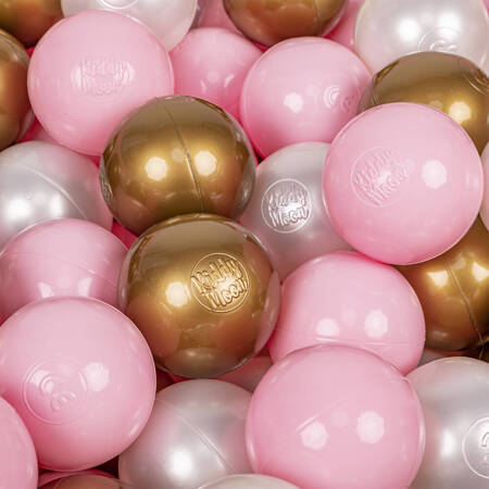 KiddyMoon Plastikowe piłeczki 7cm Zabawka zestaw kulek, pudrowy róż-perła-złoty