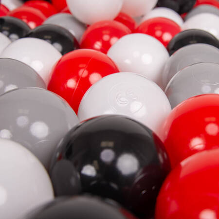 KiddyMoon Plastikowe piłeczki 7cm Zabawka zestaw kulek, szary-biały-czerwony-czarny