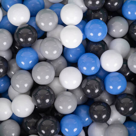 KiddyMoon Plastikowe piłeczki 7cm Zabawka zestaw kulek, szary-biały-niebieski-czarny