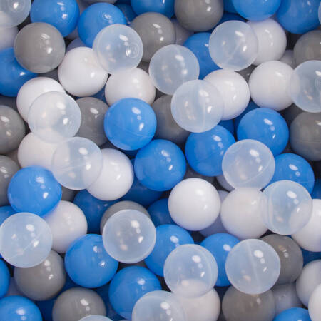 KiddyMoon Plastikowe piłeczki 7cm Zabawka zestaw kulek, szary-biały-niebieski-transparent