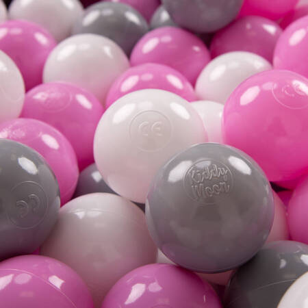 KiddyMoon Plastikowe piłeczki 7cm Zabawka zestaw kulek, szary-biały-róż