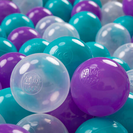 KiddyMoon Plastikowe piłeczki 7cm Zabawka zestaw kulek, turkus-fiolet-transparent