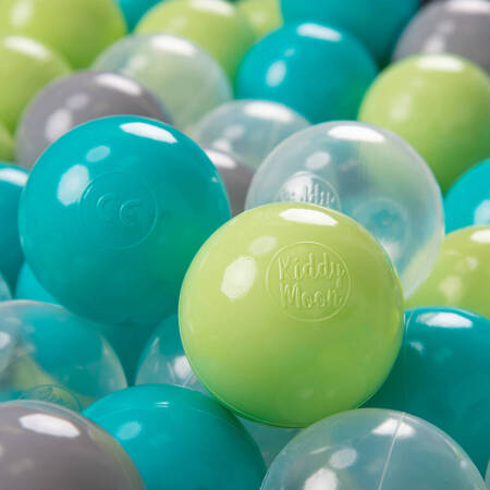 KiddyMoon Plastikowe piłeczki 7cm Zabawka zestaw kulek, turkus-jasny zielony-szary-transparent