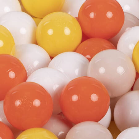 KiddyMoon Plastikowe piłeczki 7cm Zabawka zestaw kulek, żółty-pomarańcz-pastelowy beż-biały