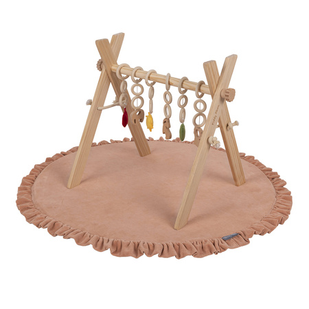 KiddyMoon Stojak gimnastyczny dla niemowląt BT-001 z matą Zabawka edukacyjna, natural/róż pustyni