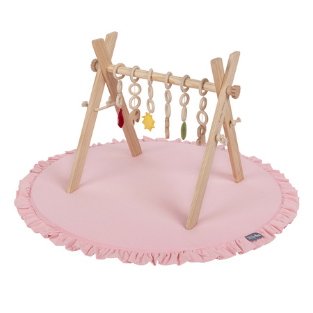 KiddyMoon Stojak gimnastyczny dla niemowląt BT-001 z matą Zabawka edukacyjna, natural/różowy
