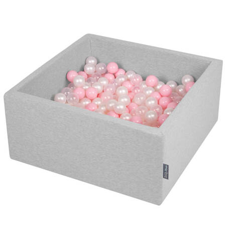 KiddyMoon Suchy basen kwadratowy 90x40 Zabawka basen piankowy, jasnoszary: pudrowy róż-perła-transparent