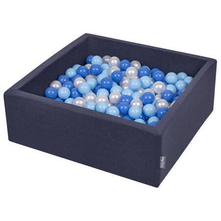 KiddyMoon Suchy basen kwadratowy z piłeczkami 7cm Zabawka basen piankowy, granatowy: babyblue-niebieski-perła