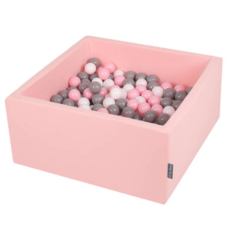 KiddyMoon Suchy basen kwadratowy z piłeczkami 7cm Zabawka basen piankowy, różowy: biały-szary-pudrowy róż