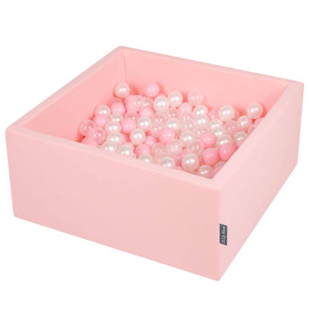 KiddyMoon Suchy basen kwadratowy z piłeczkami 7cm Zabawka basen piankowy, różowy: pudrowy róż-perła-transparent