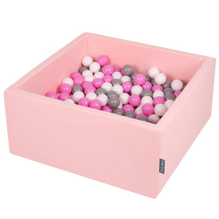 KiddyMoon Suchy basen kwadratowy z piłeczkami 7cm Zabawka basen piankowy, różowy: szary-biały-róż