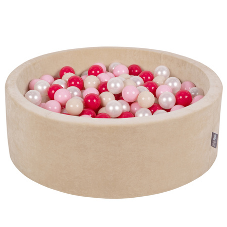 KiddyMoon Suchy basen okrągły VELVET z piłeczkami 7cm Zabawka basen piankowy, beż piasku: pastelowy beż-pudrowy róż-perła-ciemny róż