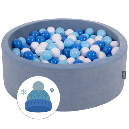 KiddyMoon Suchy basen okrągły VELVET z piłeczkami 7cm Zabawka basen piankowy, błękit lodu: biały-babyblue-niebieski