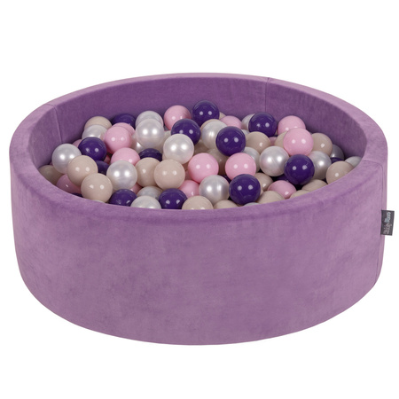 KiddyMoon Suchy basen okrągły VELVET z piłeczkami 7cm Zabawka basen piankowy, fiolet lawendy: pastelowy beż-pudrowy róż-perła-fiolet