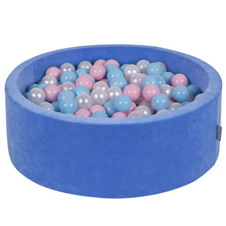 KiddyMoon Suchy basen okrągły VELVET z piłeczkami 7cm Zabawka basen piankowy, granat borówki: babyblue-pudrowy róż-perła