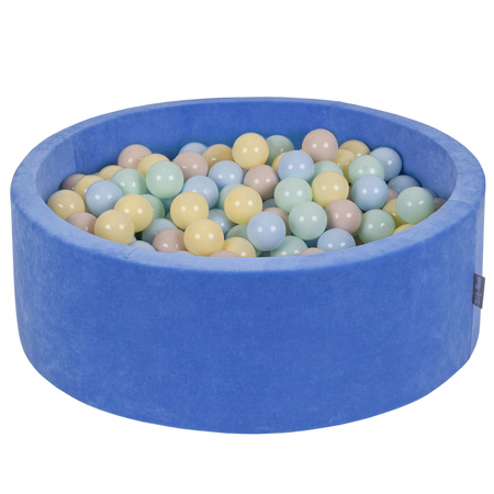 KiddyMoon Suchy basen okrągły VELVET z piłeczkami 7cm Zabawka basen piankowy, granat borówki: pastelowy beż-pastelowy niebieski-pastelowy żółty-mięta