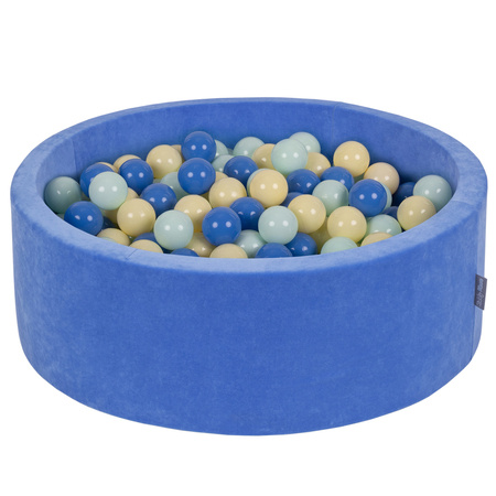 KiddyMoon Suchy basen okrągły VELVET z piłeczkami 7cm Zabawka basen piankowy, granat borówki: pastelowy żółty-niebieski-mięta