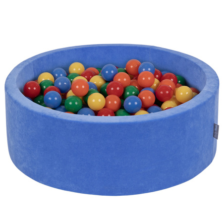 KiddyMoon Suchy basen okrągły VELVET z piłeczkami 7cm Zabawka basen piankowy, granat borówki: żółty-zielony-niebieski-czerwony-pomarańcz
