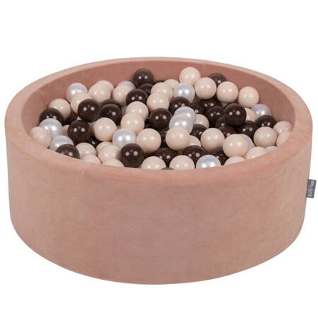 KiddyMoon Suchy basen okrągły VELVET z piłeczkami 7cm Zabawka basen piankowy, róż pustyni: pastelowy beż-brązowy-perła