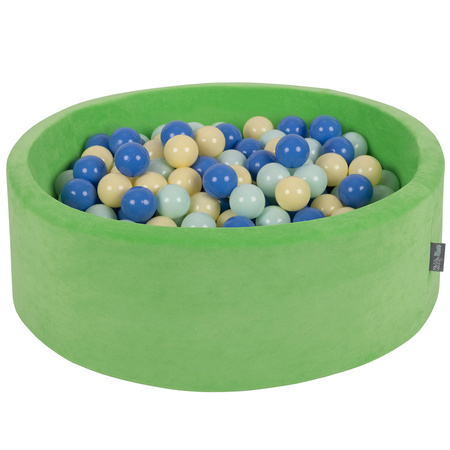 KiddyMoon Suchy basen okrągły VELVET z piłeczkami 7cm Zabawka basen piankowy, zieleń groszku: pastelowy żółty-niebieski-mięta
