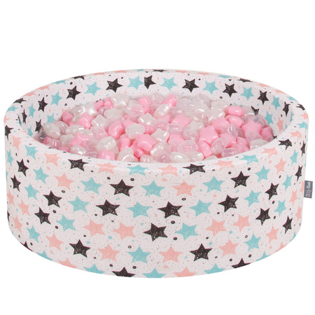KiddyMoon Suchy basen okrągły z gwiazdkami 6cm Zabawka basen piankowy, ecru: pudrowy róż-perła-transparent