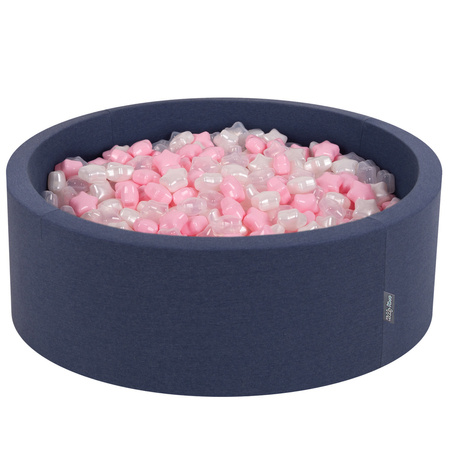KiddyMoon Suchy basen okrągły z gwiazdkami 6cm Zabawka basen piankowy, granatowy: pudrowy róż-perła-transparent