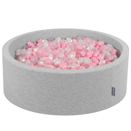 KiddyMoon Suchy basen okrągły z gwiazdkami 6cm Zabawka basen piankowy, jasnoszary: pudrowy róż-perła-transparent