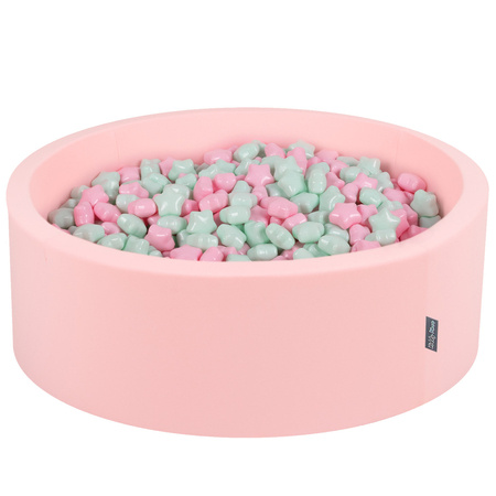 KiddyMoon Suchy basen okrągły z gwiazdkami 6cm Zabawka basen piankowy, różowy: pudrowy róż-mięta