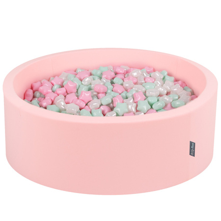 KiddyMoon Suchy basen okrągły z gwiazdkami 6cm Zabawka basen piankowy, różowy: pudrowy róż-perła-mięta