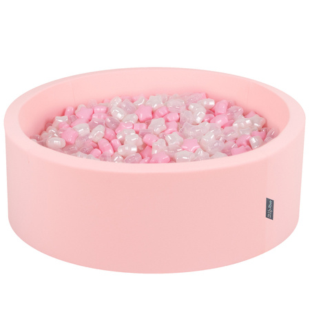 KiddyMoon Suchy basen okrągły z gwiazdkami 6cm Zabawka basen piankowy, różowy: pudrowy róż-perła-transparent