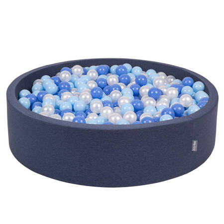 KiddyMoon Suchy basen okrągły z piłeczkami 7cm 120x30 Zabawka basen piankowy, granatowy: babyblue-niebieski-perła