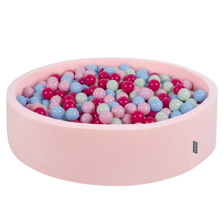 KiddyMoon Suchy basen okrągły z piłeczkami 7cm 120x30 Zabawka basen piankowy, różowy: pudrowy róż-ciemny róż-babyblue-mięta
