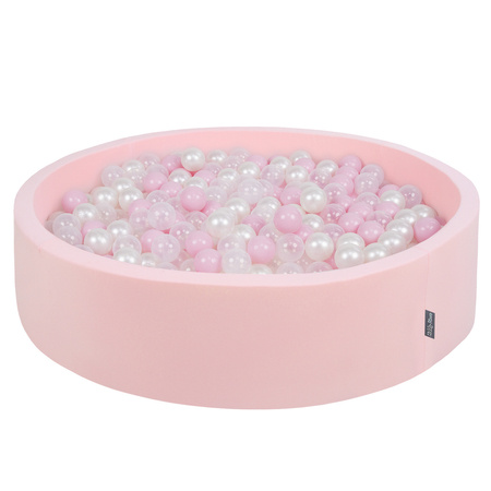 KiddyMoon Suchy basen okrągły z piłeczkami 7cm 120x30 Zabawka basen piankowy, różowy: pudrowy róż-perła-transparent