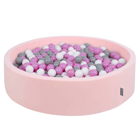 KiddyMoon Suchy basen okrągły z piłeczkami 7cm 120x30 Zabawka basen piankowy, różowy: szary-biały-róż